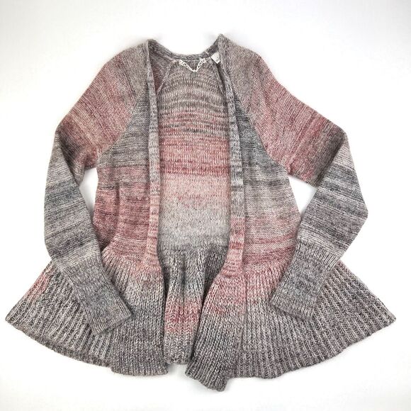 KNITTED & KNOTTED Anthropologie Cardigan Open Waterfall Mohair Wool Ombre Gray S - Picture 1 of 11